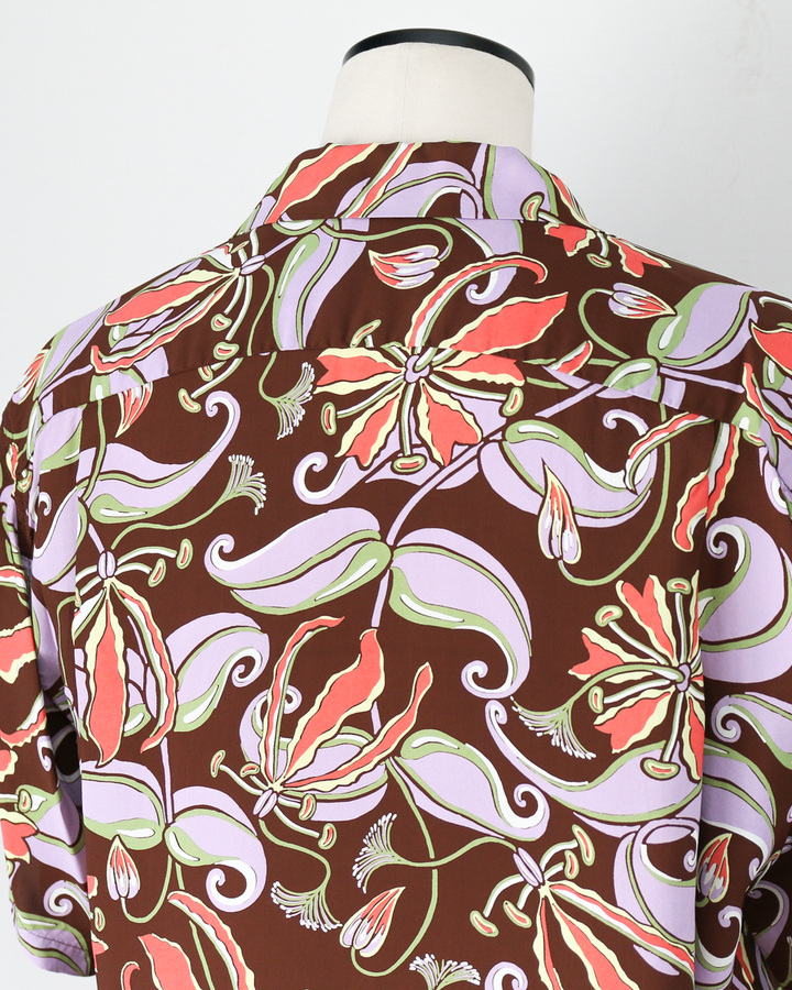 SUN SURF SS39619 / RAYON HAWAIIAN SHIRT “SPIDER LILY” Brown