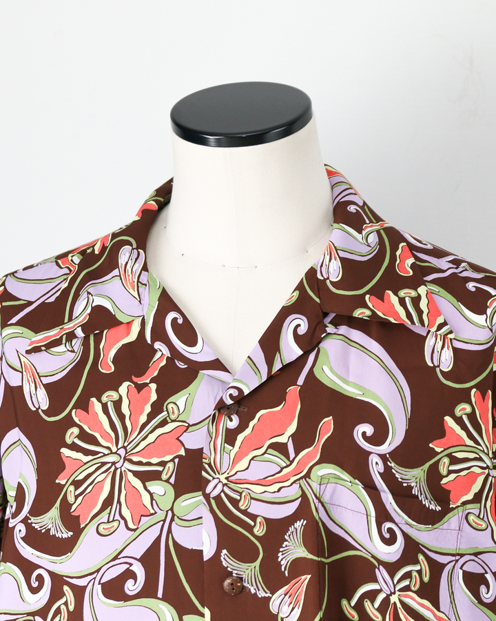 SUN SURF SS39619 / RAYON HAWAIIAN SHIRT “SPIDER LILY” Brown