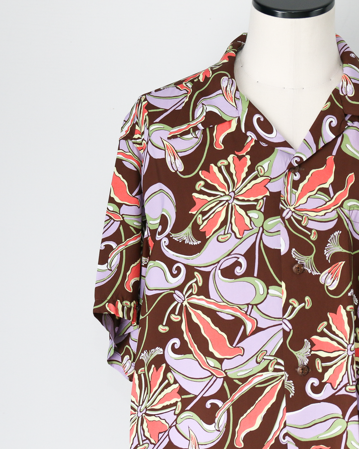 SUN SURF SS39619 / RAYON HAWAIIAN SHIRT “SPIDER LILY” Brown