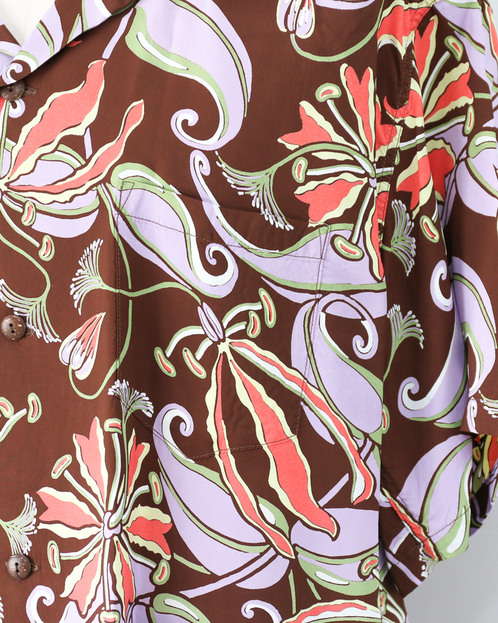 SUN SURF SS39619 / RAYON HAWAIIAN SHIRT “SPIDER LILY” Brown
