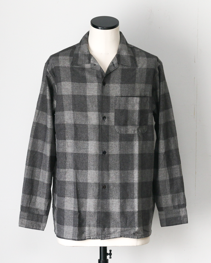WORKERS ワーカーズ Open Collar Shirt, Cotton Wool Flannel, Check