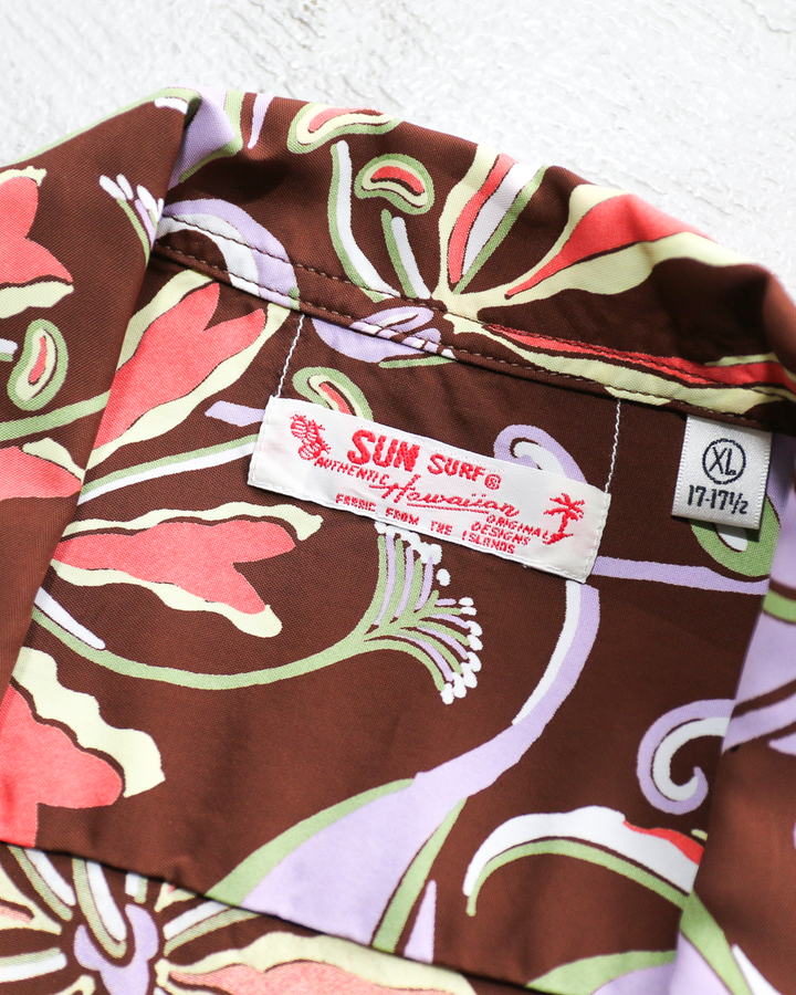 SUN SURF SS39619 / RAYON HAWAIIAN SHIRT “SPIDER LILY” Brown