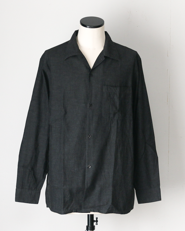 WORKERS ワーカーズ Open Collar Shirt, Cotton Smoky Chambray