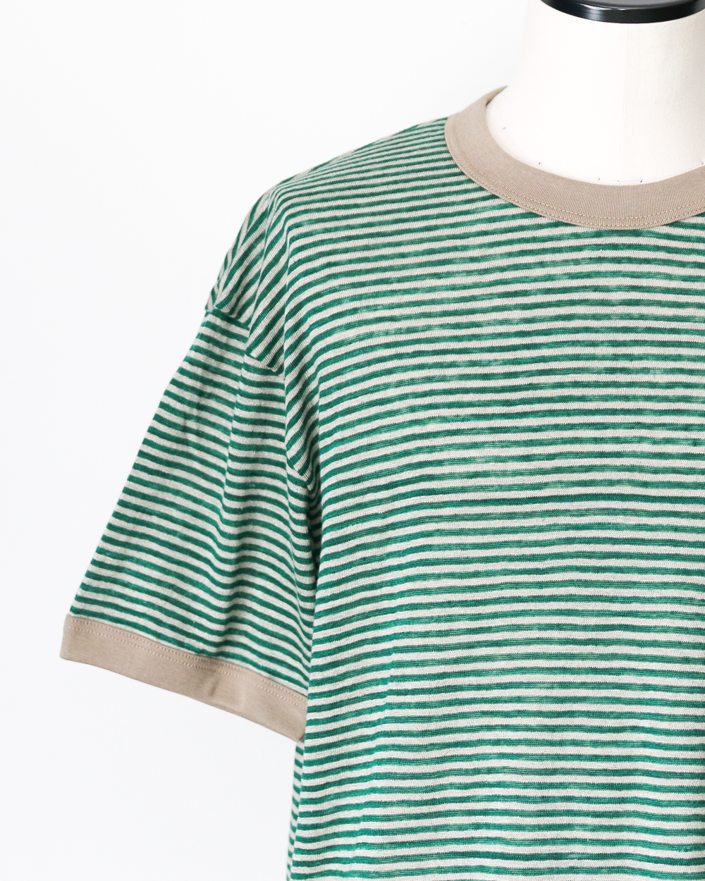 melple Seaview Linen Ringer S/S Green