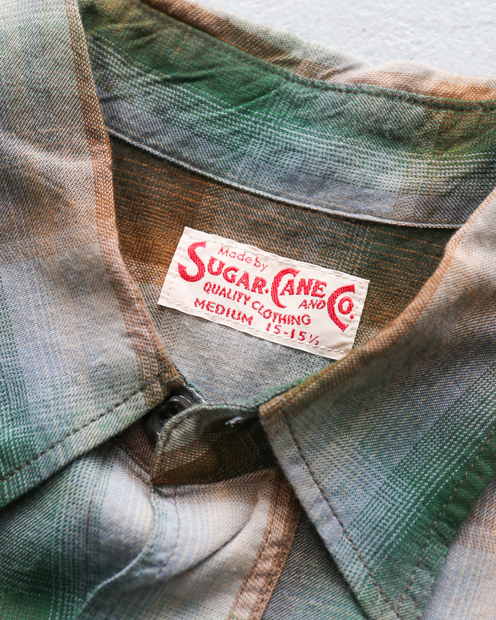 SUGAR CANE SC39726 RAYON TWILL CHECK WORK SHIRT Green