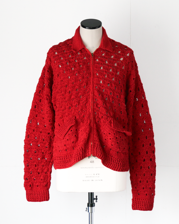 MacMahon Knitting Mills Crochet Zip Jacket Red