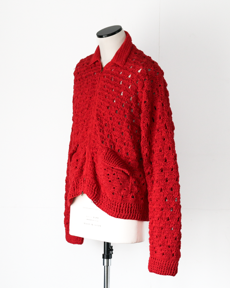 MacMahon Knitting Mills Crochet Zip Jacket Red
