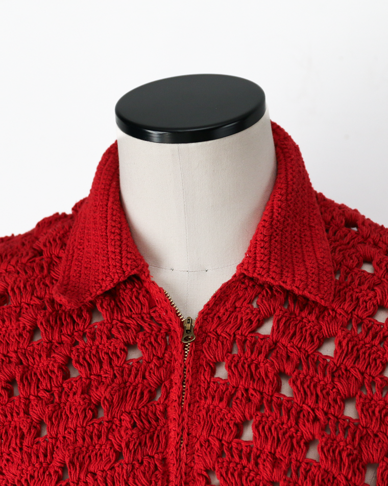 MacMahon Knitting Mills Crochet Zip Jacket Red