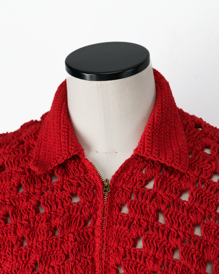 MacMahon Knitting Mills Crochet Zip Jacket Red
