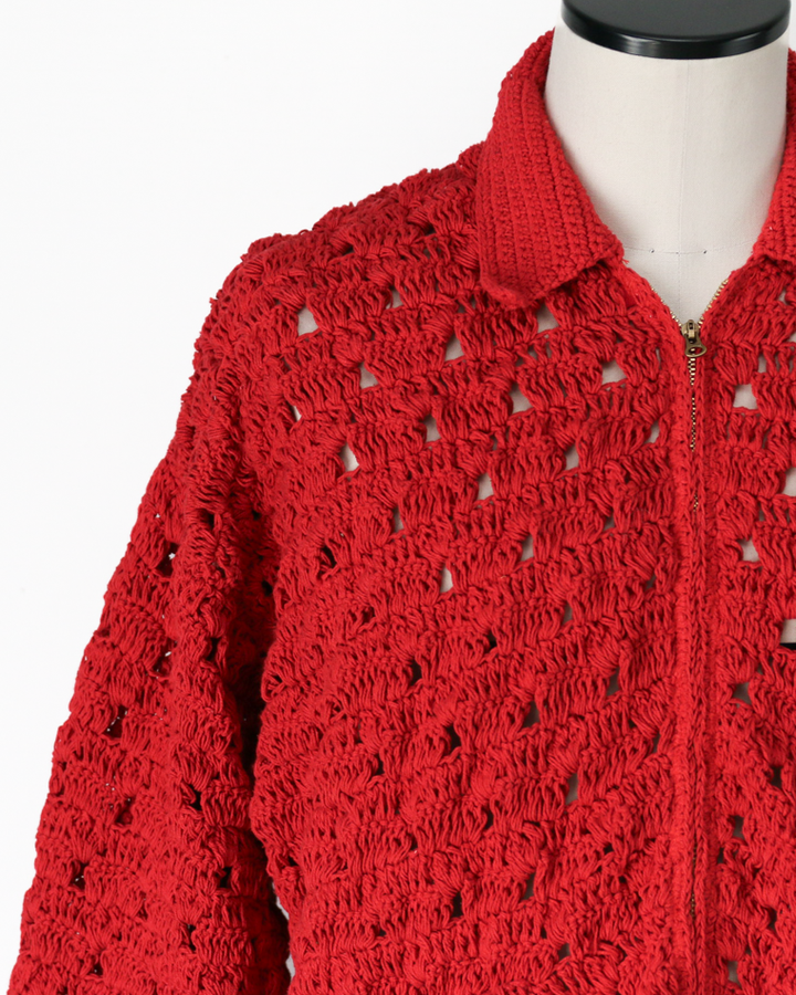 MacMahon Knitting Mills Crochet Zip Jacket Red