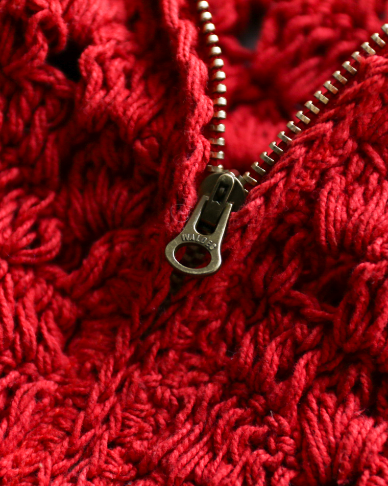 MacMahon Knitting Mills Crochet Zip Jacket Red