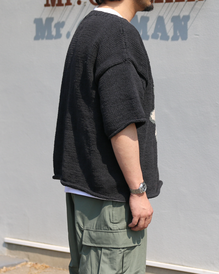 MacMahon Knitting Mills Big S/S Crew Neck Knit-Flower Black