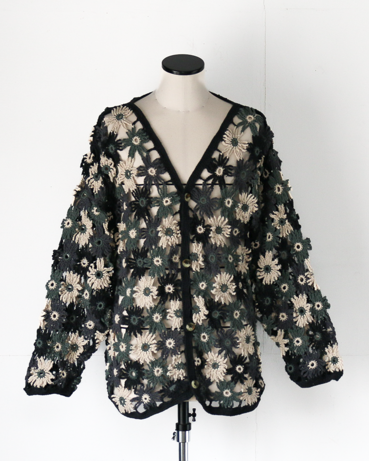 MacMahon Knitting Mills Chain Flower Cardigan Black