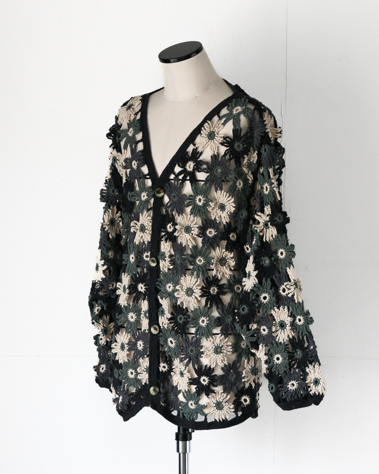 MacMahon Knitting Mills Chain Flower Cardigan Black