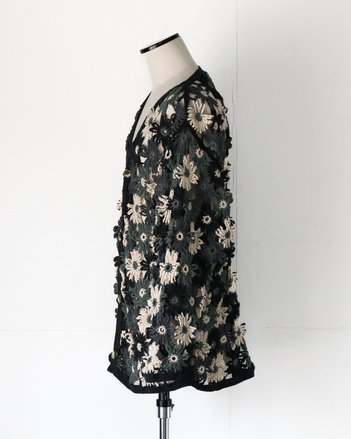 MacMahon Knitting Mills Chain Flower Cardigan Black