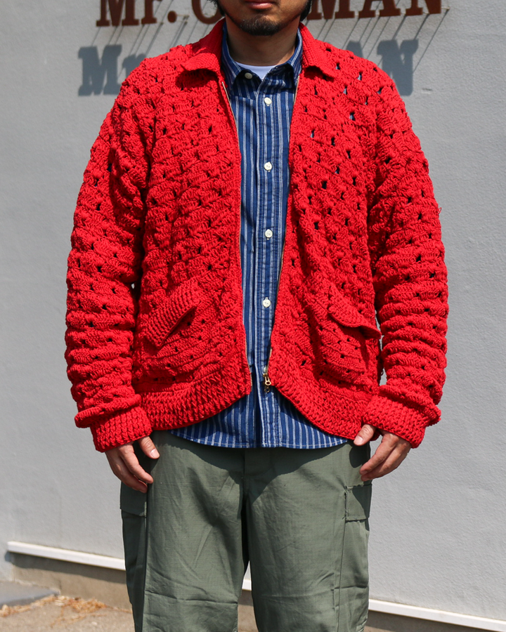 MacMahon Knitting Mills Crochet Zip Jacket Red