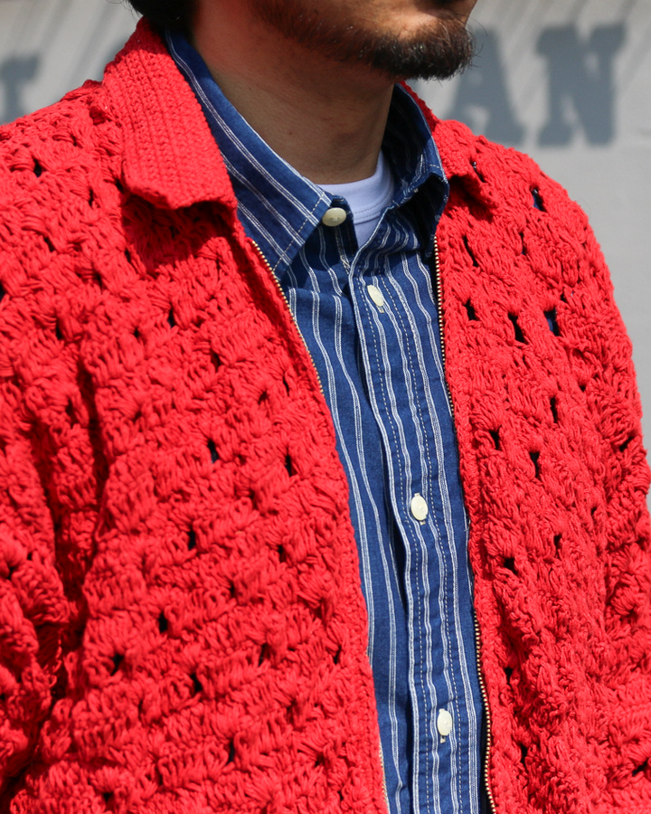 MacMahon Knitting Mills Crochet Zip Jacket Red