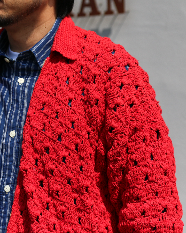 MacMahon Knitting Mills Crochet Zip Jacket Red