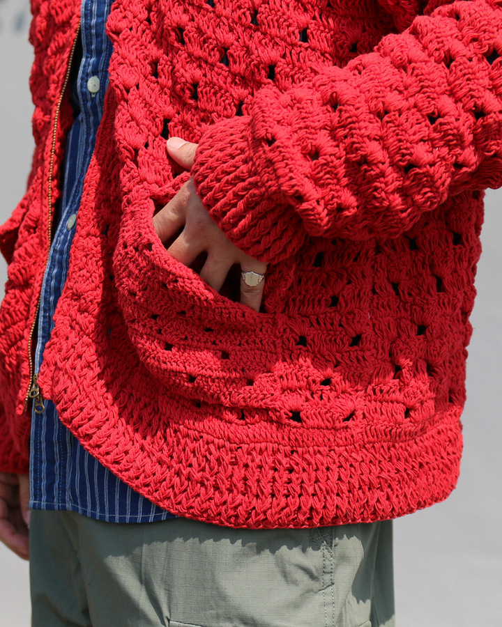 MacMahon Knitting Mills Crochet Zip Jacket Red