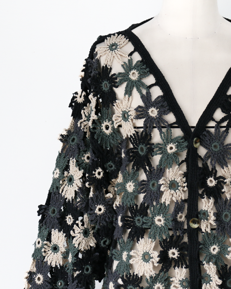 MacMahon Knitting Mills Chain Flower Cardigan Black