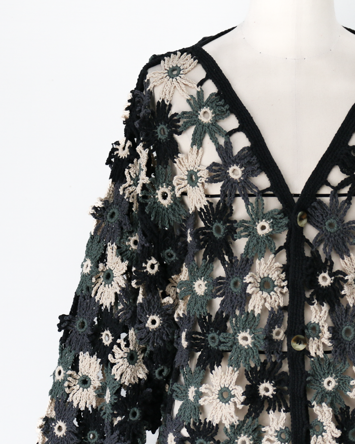 MacMahon Knitting Mills Chain Flower Cardigan Black