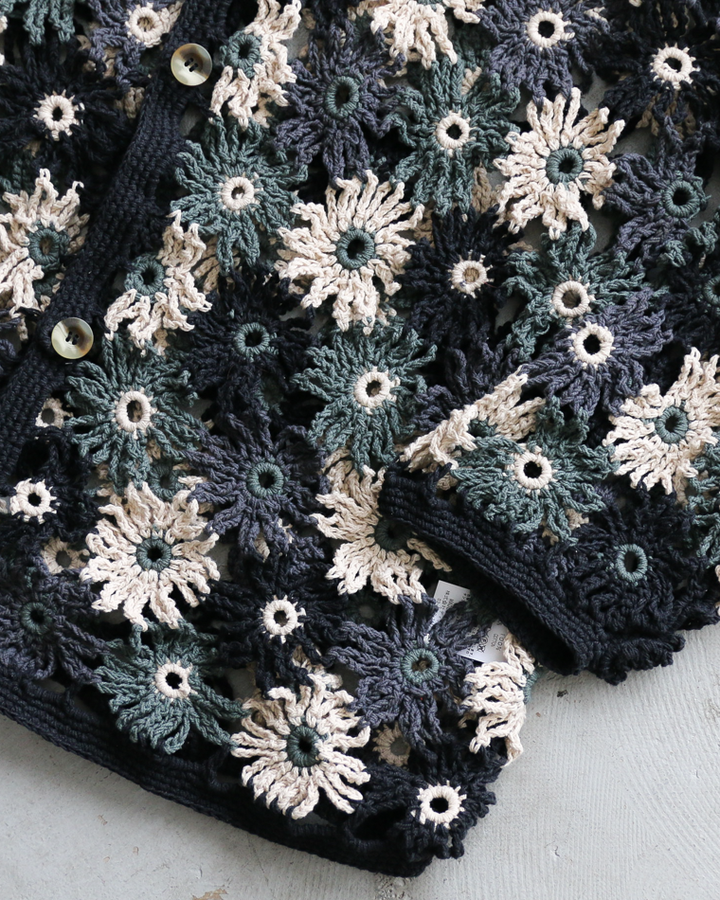 MacMahon Knitting Mills Chain Flower Cardigan Black