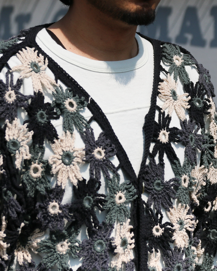 MacMahon Knitting Mills Chain Flower Cardigan Black
