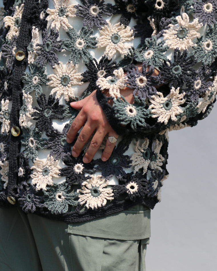 MacMahon Knitting Mills Chain Flower Cardigan Black