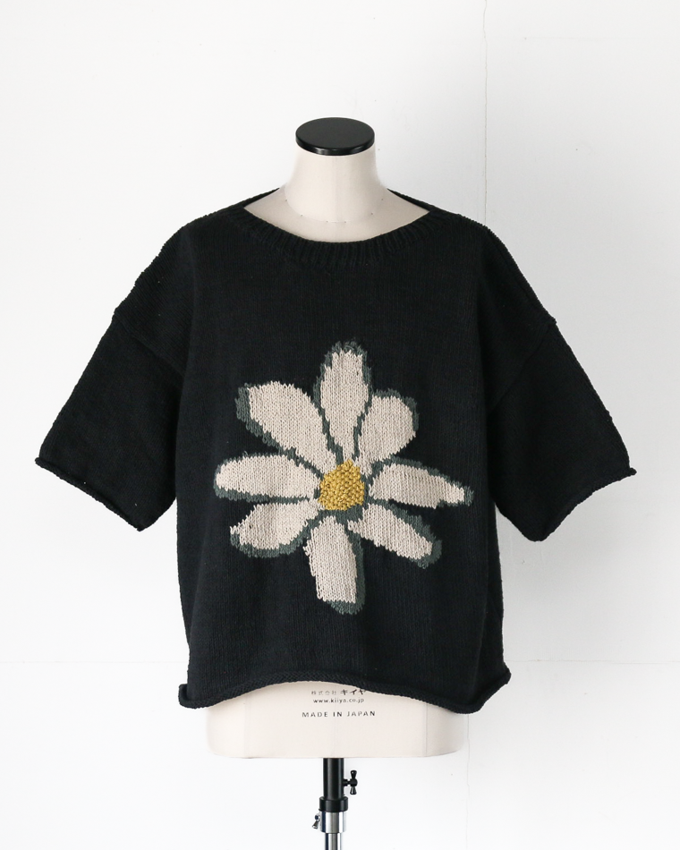 MacMahon Knitting Mills Big S/S Crew Neck Knit-Flower Black