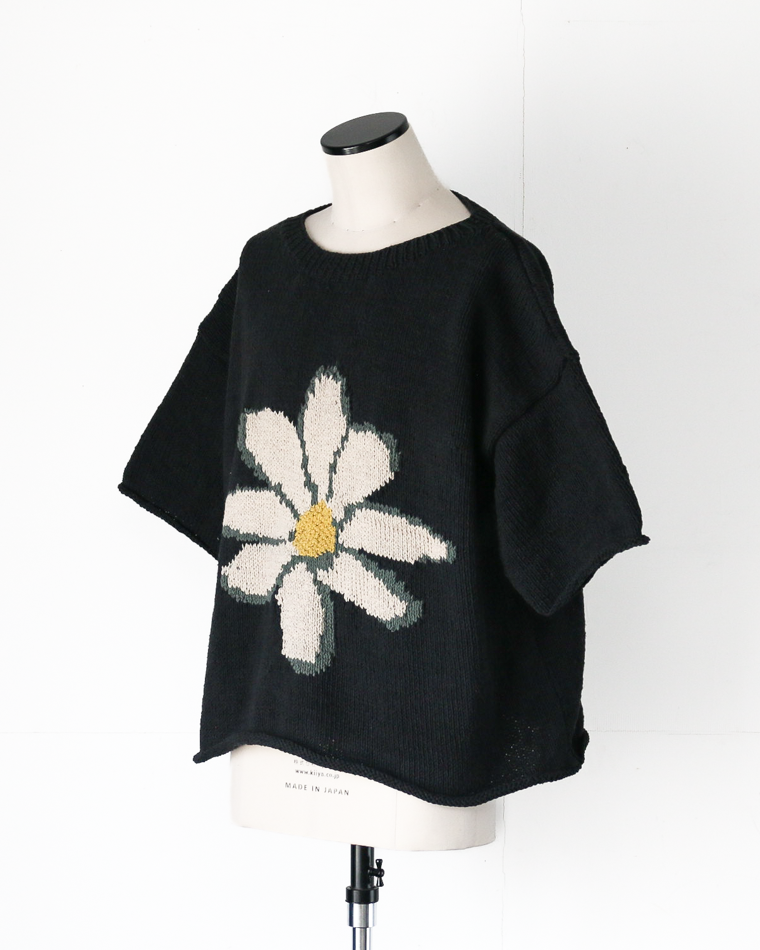 MacMahon Knitting Mills Big S/S Crew Neck Knit-Flower Black