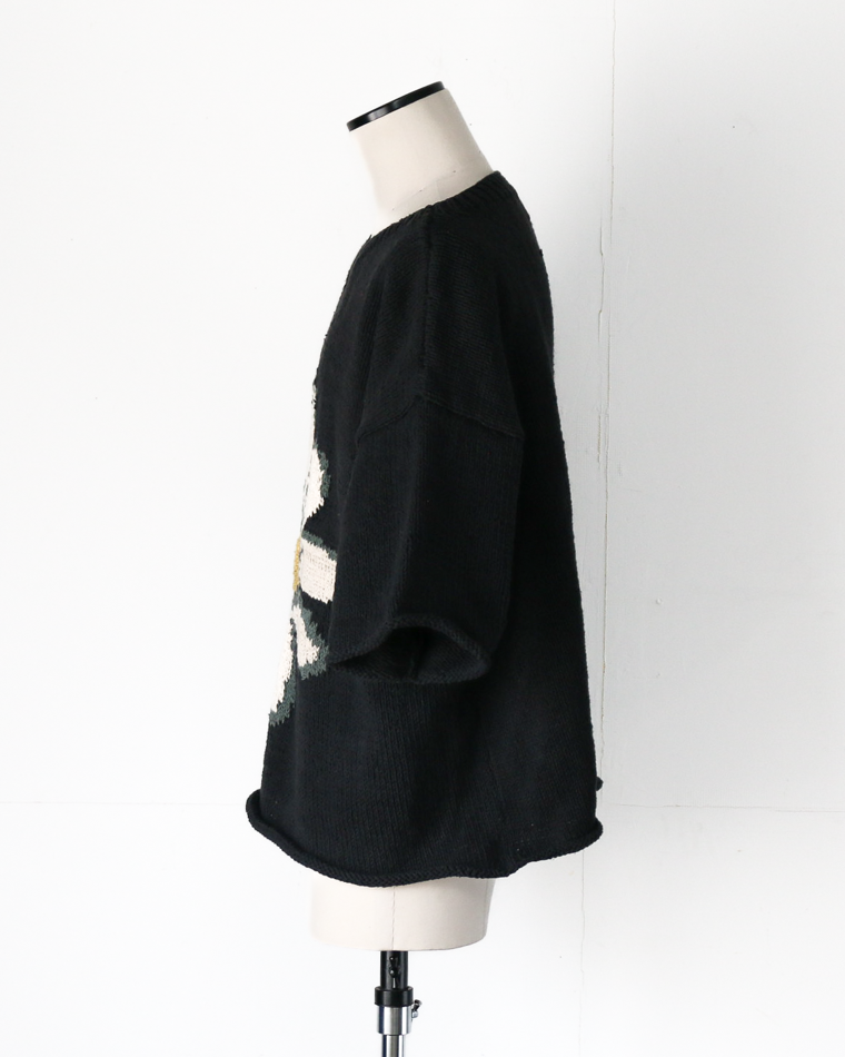 MacMahon Knitting Mills Big S/S Crew Neck Knit-Flower Black