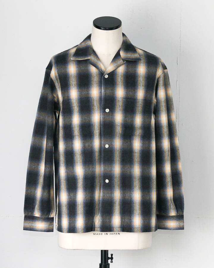 FIVE BROTHER ファイブブラザー Check One-up Collar Shirt Black Grey