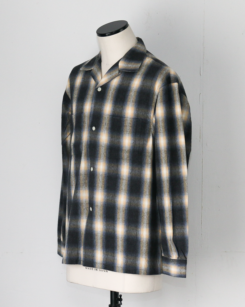 FIVE BROTHER ファイブブラザー Check One-up Collar Shirt Black Grey