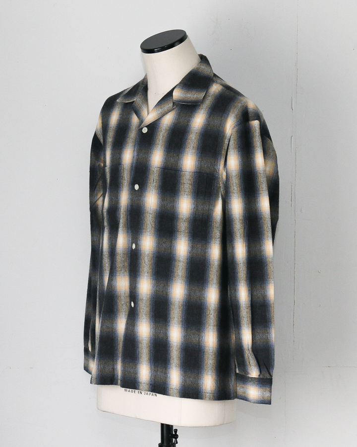FIVE BROTHER ファイブブラザー Check One-up Collar Shirt Black Grey