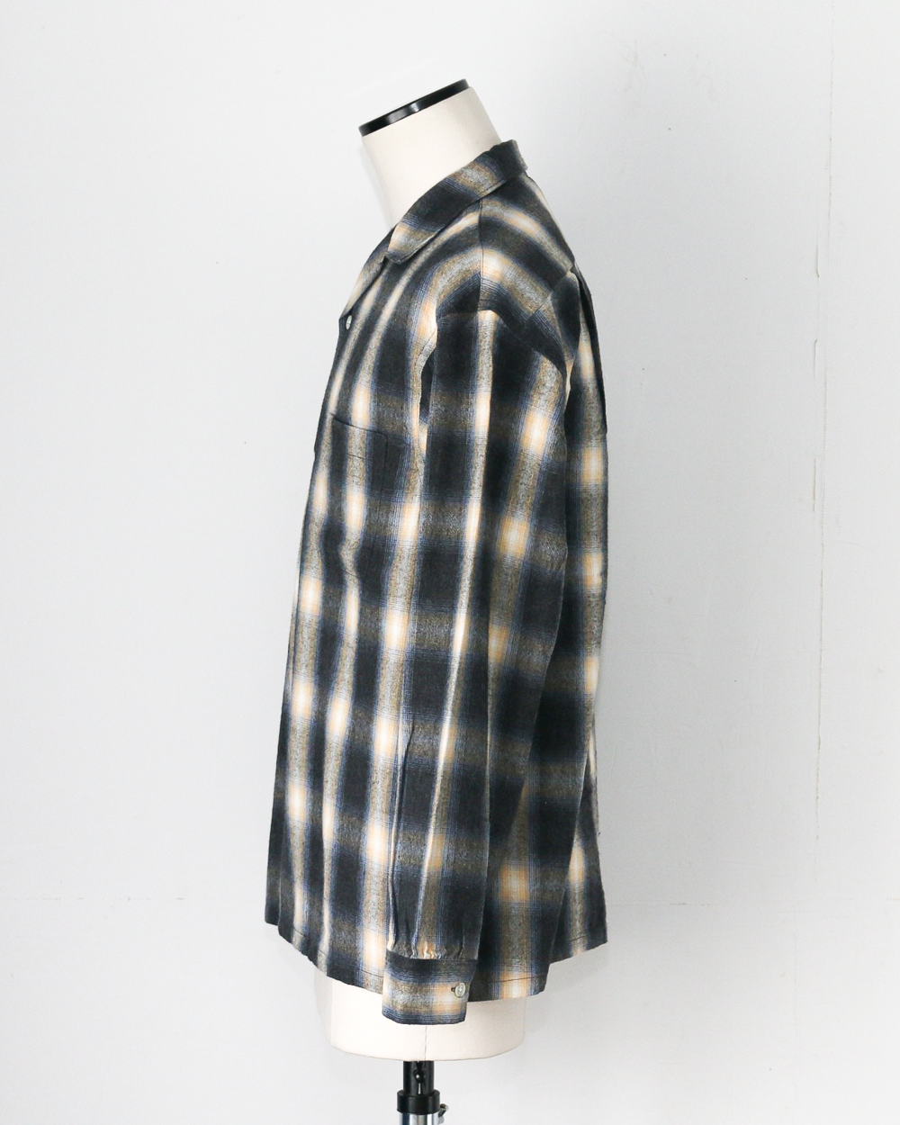 FIVE BROTHER ファイブブラザー Check One-up Collar Shirt Black Grey