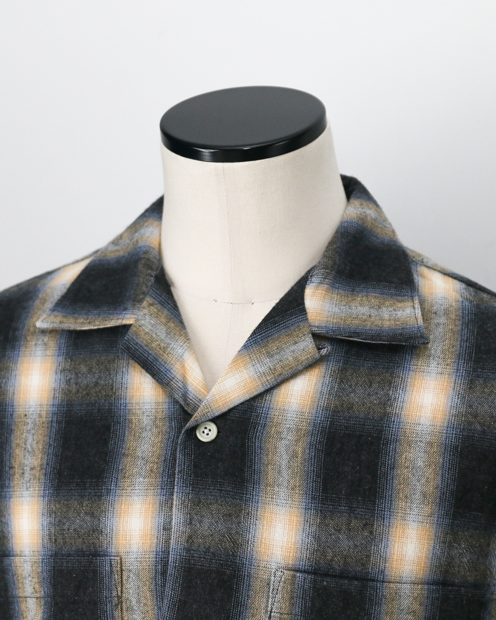FIVE BROTHER ファイブブラザー Check One-up Collar Shirt Black Grey