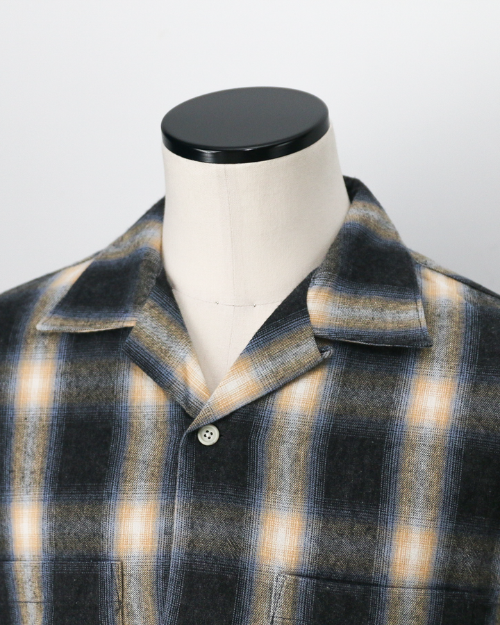FIVE BROTHER ファイブブラザー Check One-up Collar Shirt Black Grey