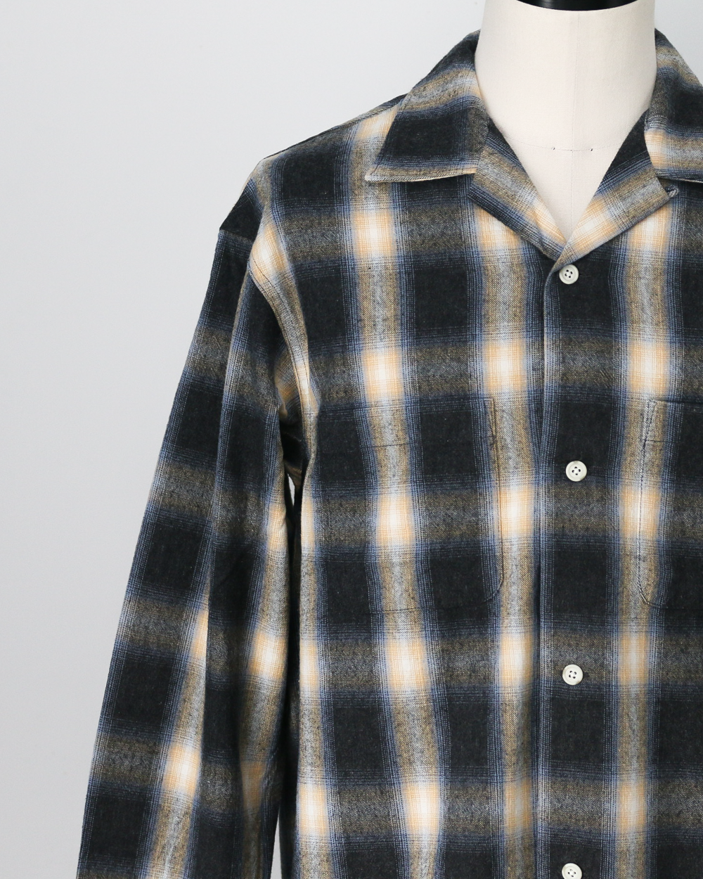 FIVE BROTHER ファイブブラザー Check One-up Collar Shirt Black Grey
