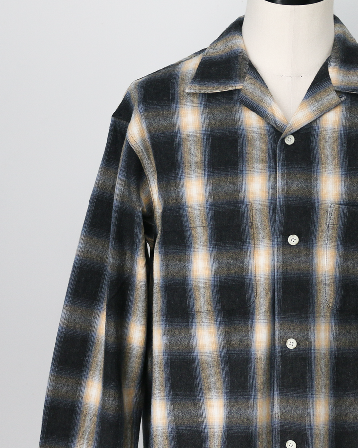 FIVE BROTHER ファイブブラザー Check One-up Collar Shirt Black Grey