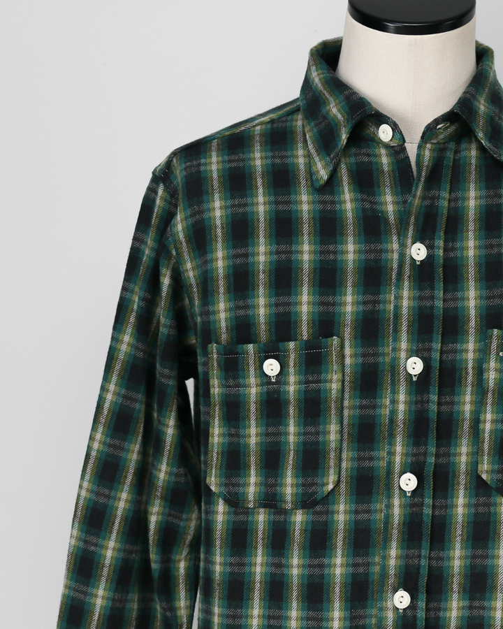 John Gluckow ジョンクラッコー JG-06-2 The Everyday Flannel Shirts E柄 ダークグリーン ワンウォッシュ