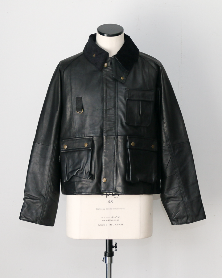 YOUSED ユーズド Remake Leather Fishing Jacket Black