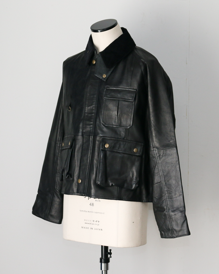 YOUSED ユーズド Remake Leather Fishing Jacket Black