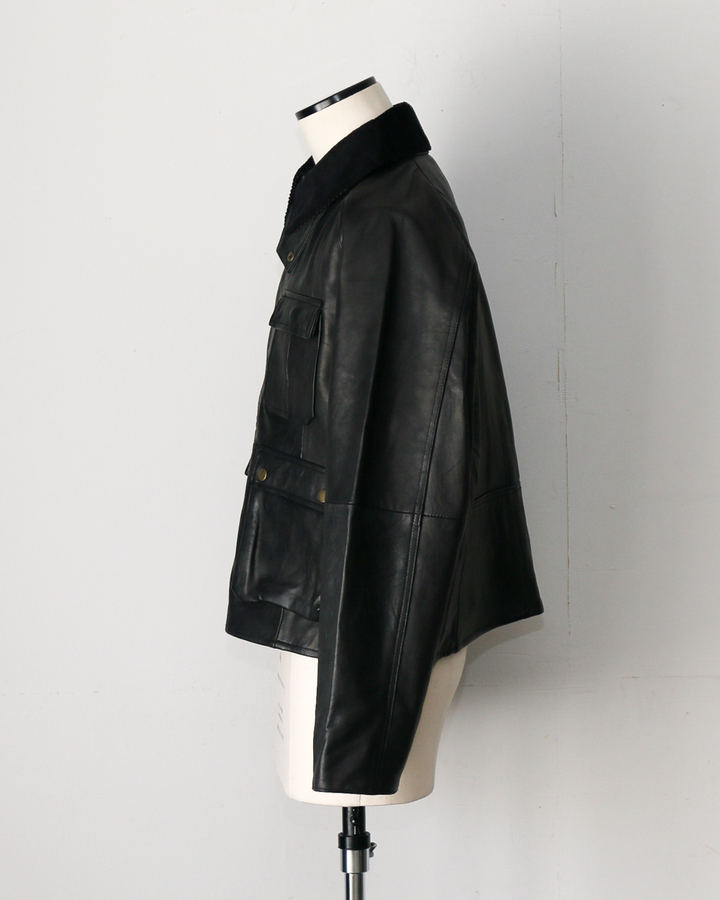 YOUSED ユーズド Remake Leather Fishing Jacket Black