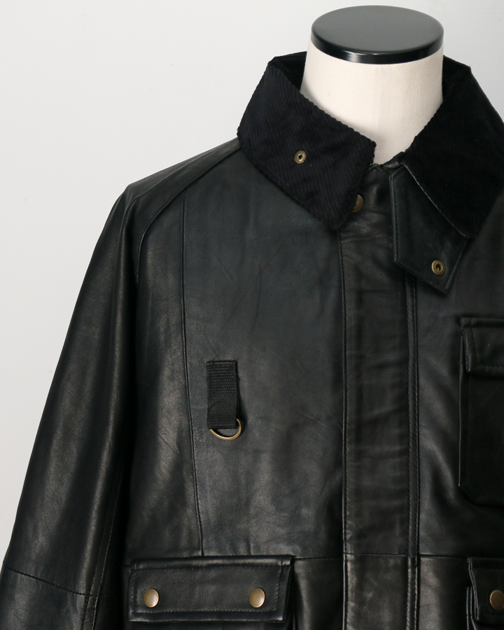 YOUSED ユーズド Remake Leather Fishing Jacket Black
