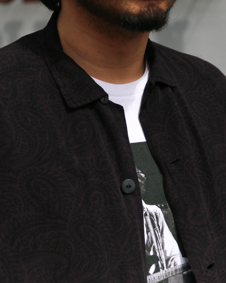 TOWN CRAFT PRINTED BEACH SHIRT Black