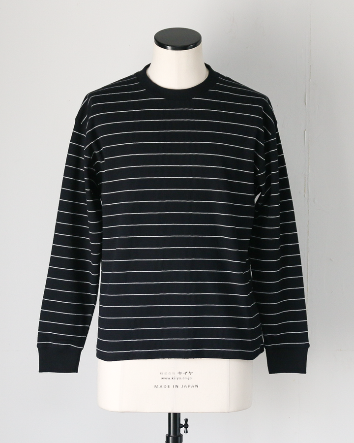 Mr.OLDMAN ミスターオールドマン Long Sleeve Waffle Border Tee Black