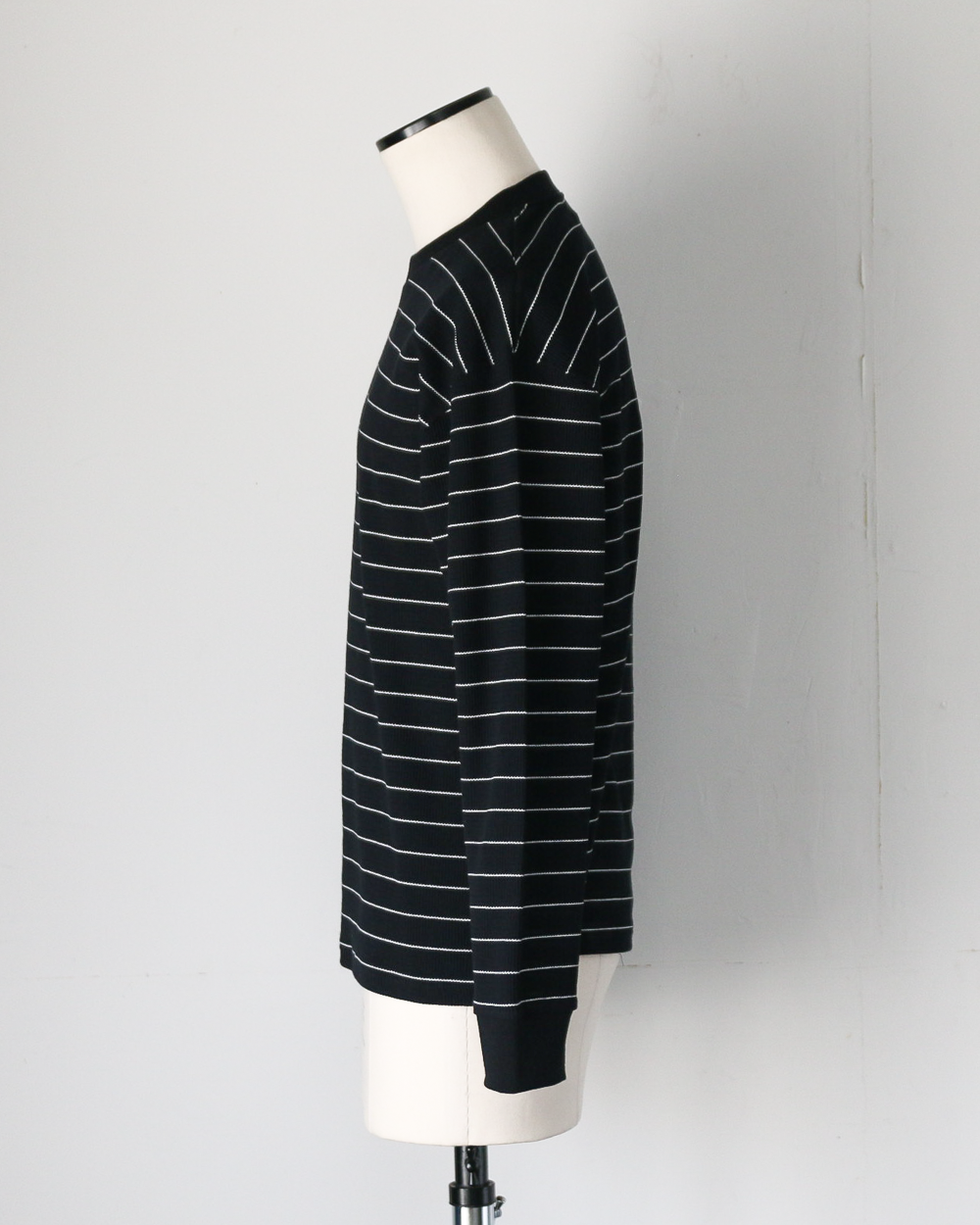 Mr.OLDMAN ミスターオールドマン Long Sleeve Waffle Border Tee Black