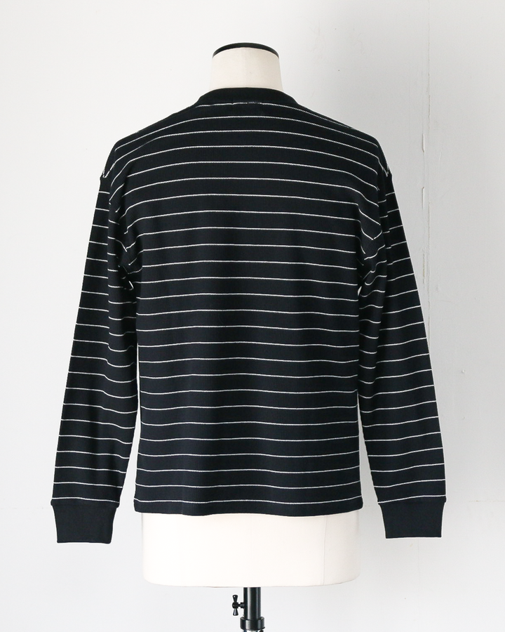 Mr.OLDMAN ミスターオールドマン Long Sleeve Waffle Border Tee Black