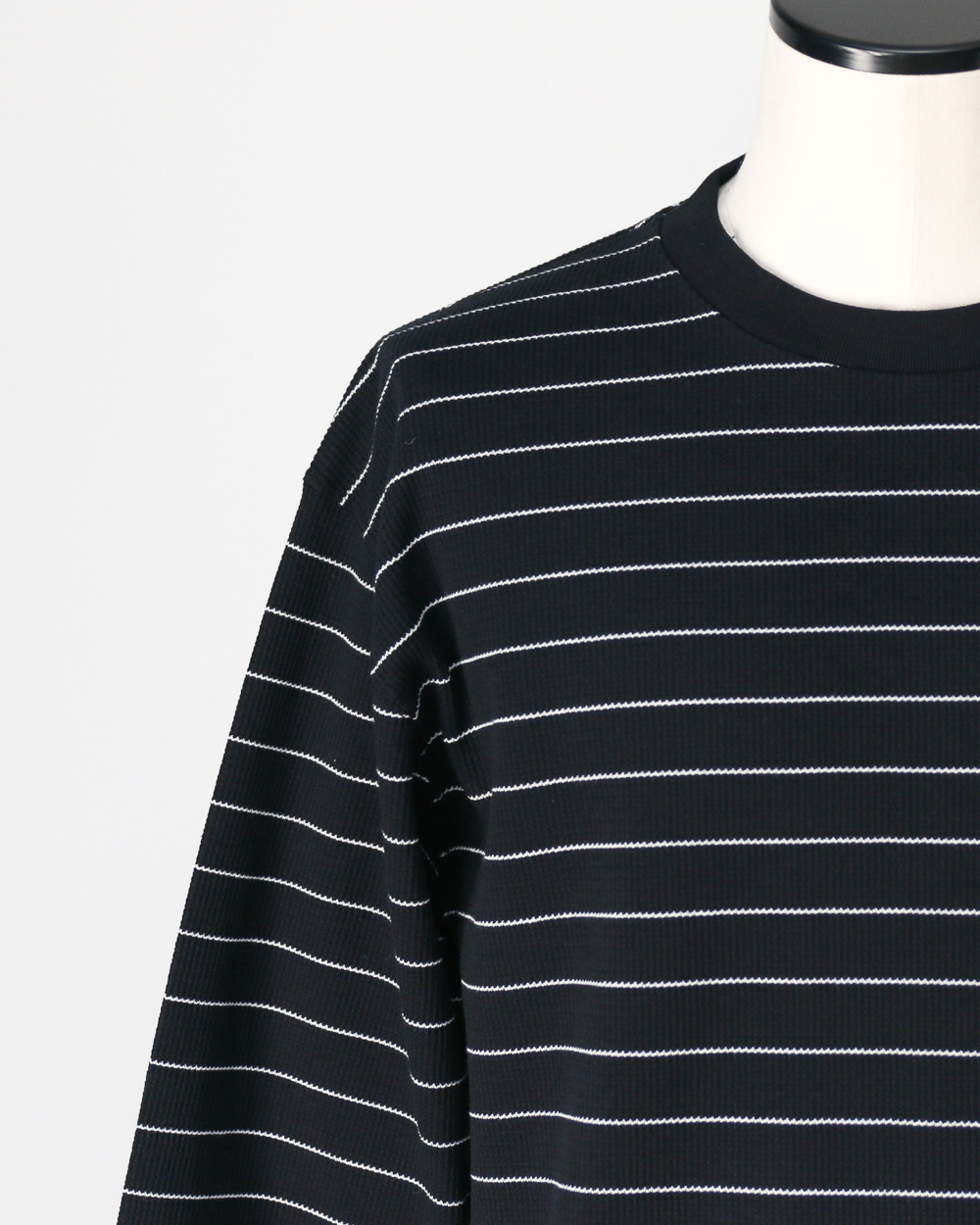 Mr.OLDMAN ミスターオールドマン Long Sleeve Waffle Border Tee Black
