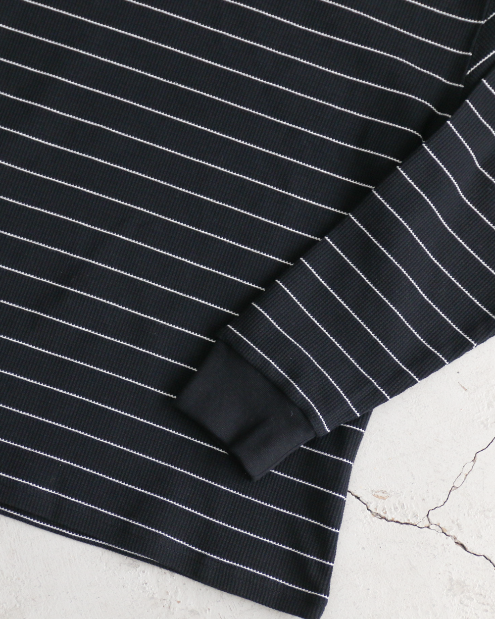 Mr.OLDMAN ミスターオールドマン Long Sleeve Waffle Border Tee Black